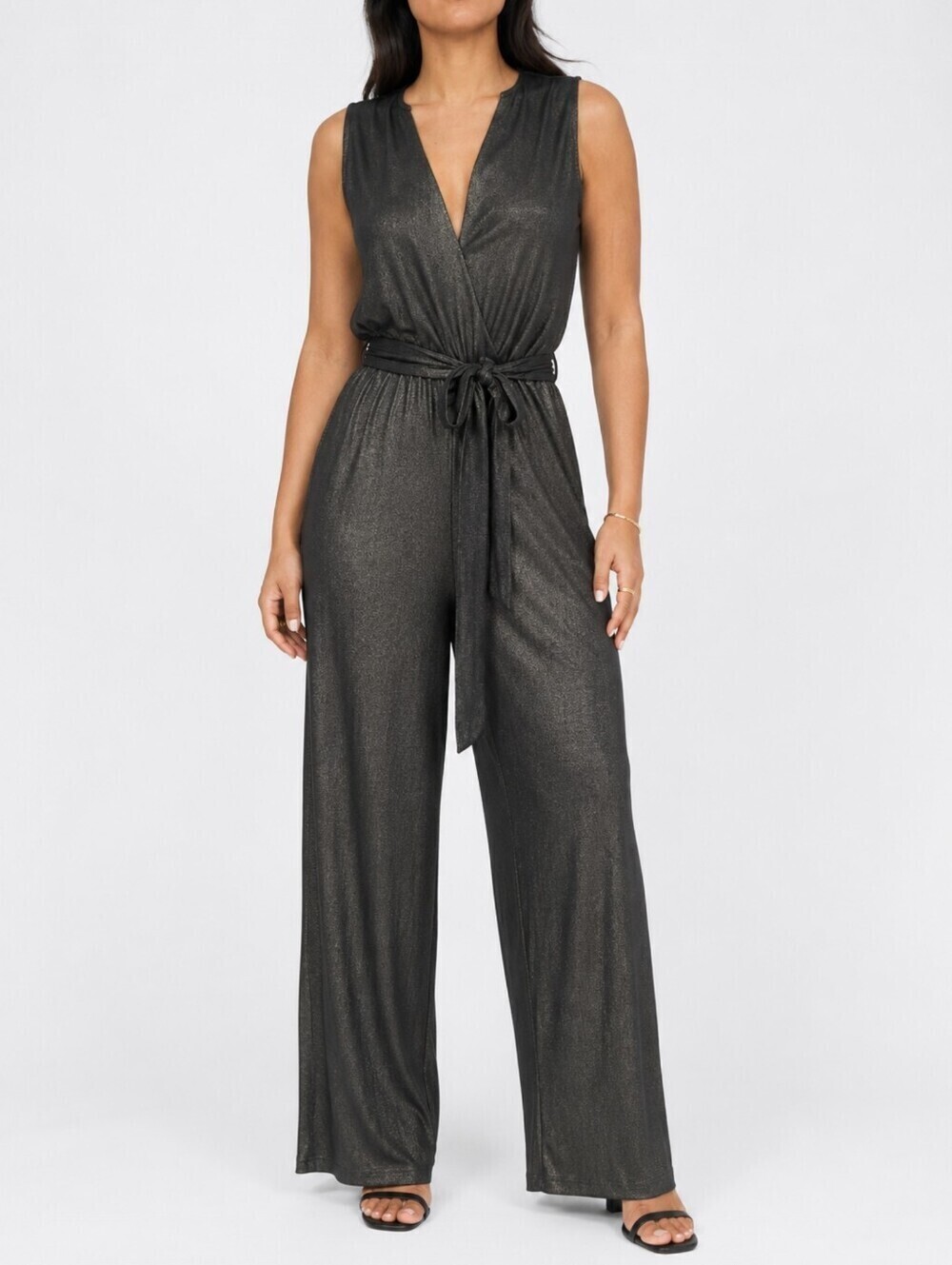 NWT Bishop + Young Mara Metallic Wide Leg Jumpsuit Graphite M